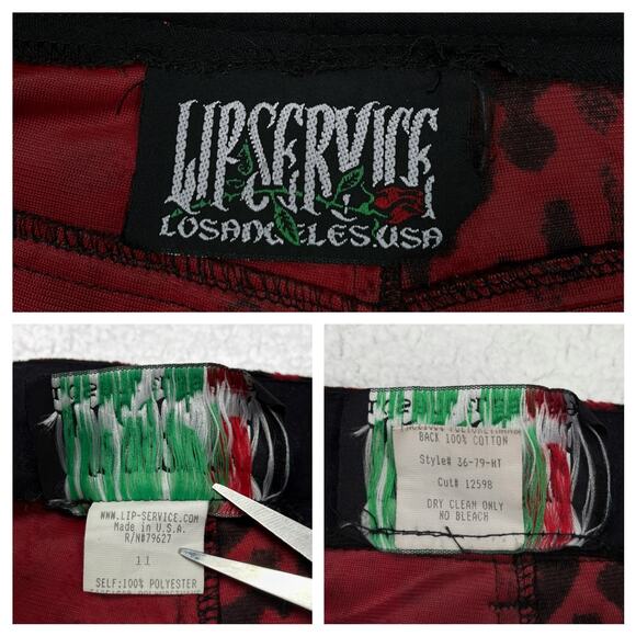 Vintage Lip Service Freaks in Fur Red Faux Leopard Print Pants 11 Y2K Mall Goth - Picture 7 of 16